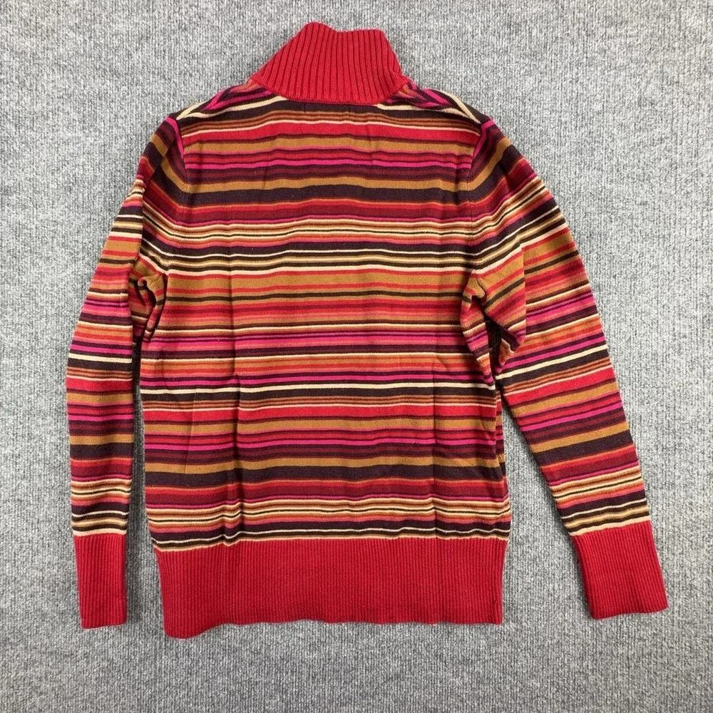 Eddie Bauer Sweater Womens XL Multicolor Striped Turtleneck Henley Knit Pullover